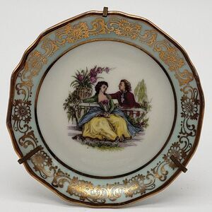 Limoges France Porcelain Baby Blue Gold Floral Gilt Romantic Couple Mini Plate